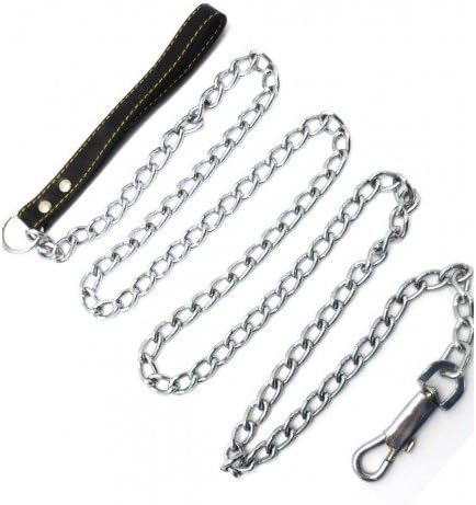 Heavy Chain Leash, 72 Inches Faux Leather for Small-Medium Dogs or Large Puppies (Black)