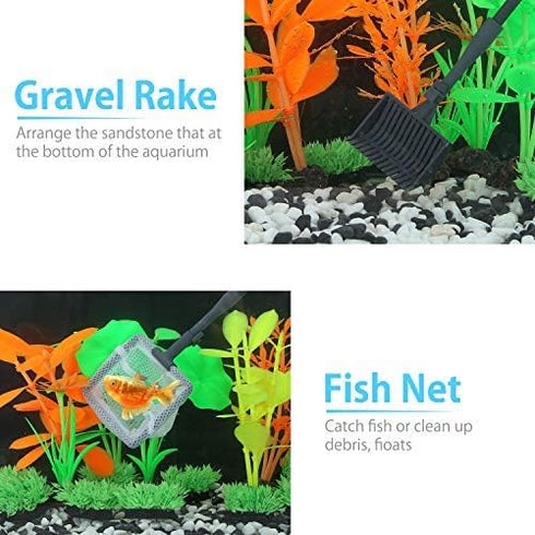 Carefree Fish 6IN1 Carbon Fiber Aquarium Cleaning Tools, Long Handle Adjustable Length Fish Tank Cleaner Kit