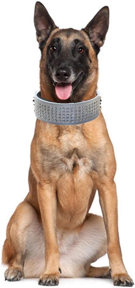 Rhinestones Dog Collars 5 Rows Full Sparkly Crystal Diamonds PU Leather Collar for Medium & Large Dogs (Gold, L)