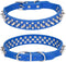 Spiked Dog Collar Soft PU Leather with Rivet Spike Studs, Adjustable Puppy Collars, M Size, Dark Blue
