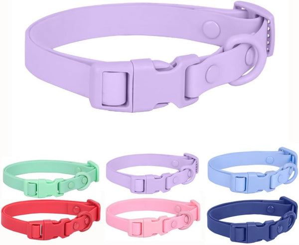 Silicone Dog Collar, Waterproof PVC Rubber, Washable Quick Release Buckle for Small Medium Large Dogs, Durable Purple M