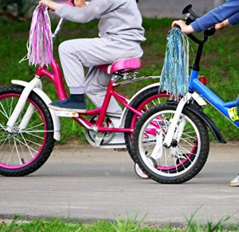 Kids Scooter Streamers, Colourful Pom-pom Pair for Bicycle Grips, Sparkle Tassel Ribbon Accessories