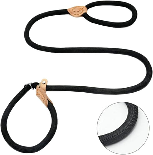 Adjustable Heavy Duty Dog Slip Lead and Snap Hook Leash, 2/5" x 5 FT Braided Rope for Large Medium Dogs