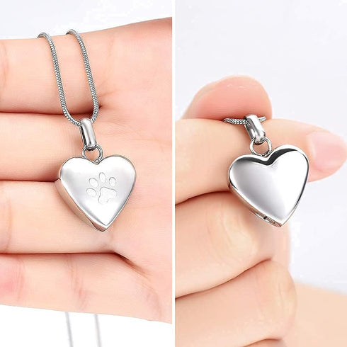 zeqingjw Pet Cremation Jewelry for Ashes, Paw Print Heart Urn Necklace Memorial Keepsake for Pet/Dog's/Cat's Ashes