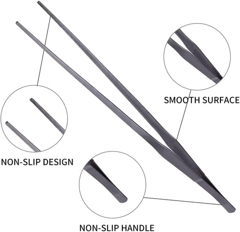 Extra Long Handle Aquarium Tweezers Serving Tongs Feed clamp,2 Pack Stainless Steel Straight and Curved Tweezers Set for Fish Tank Plants Reptile Feeding Tongs(15 Inchs) by Firesteed