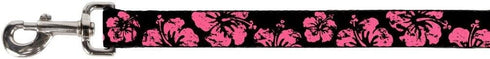 Buckle-Down Pet Leash - Hibiscus Weathered Black/Pink - 4 Feet Long - 1" Wide