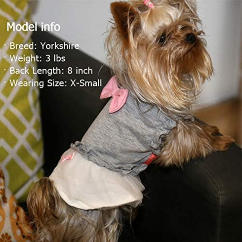 KYEESE Grey Dogs Dress with Pink Bowtie - Pet Puppy Clothes for Small Dogs Skirt