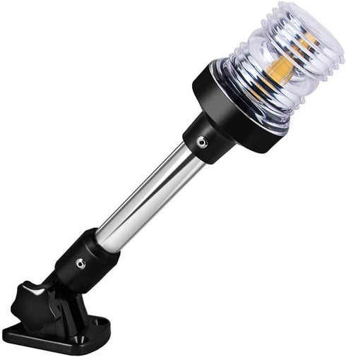 White LED Fold Down Boat Stern Light, Boat Anchor Light for Fishing and Pontoon Boat (12")