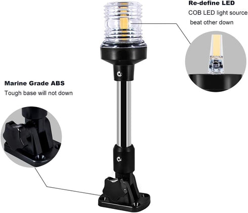 White LED Fold Down Boat Stern Light, Boat Anchor Light for Fishing and Pontoon Boat (12")