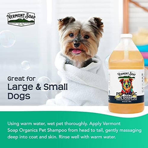 VERMONT SOAP Organics Pet Shampoo - Infused with Organic & Natural Olive Oil, Coconut & Aloe Vera, 64oz