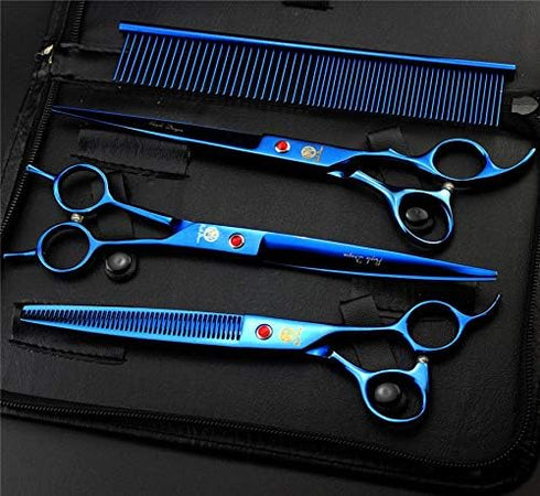 Purple Dragon 8.0 inch Dog Hair Cutting Scissors, Curved and Thinning Grooming Tool Kit