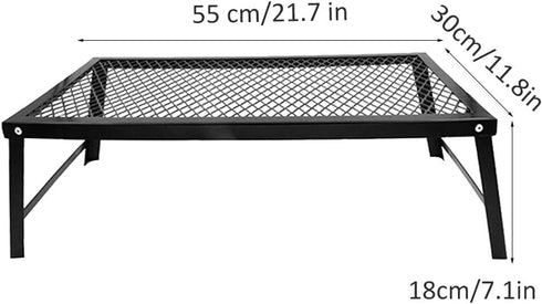 Portable Outdoor Folding Table, Camping Table with Aluminum Top & Mesh Layer, Light Metal Grill for BBQ