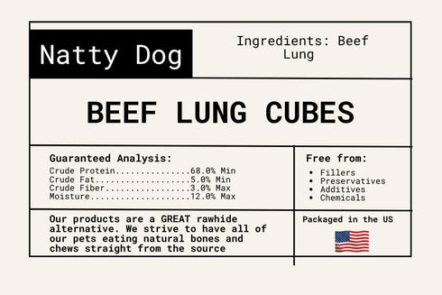 Natty Dog Packed (5 dehydrated Beef Lung Cubes, Suitable for Training or Snacking, All Natural, with Vitamins Ounce)