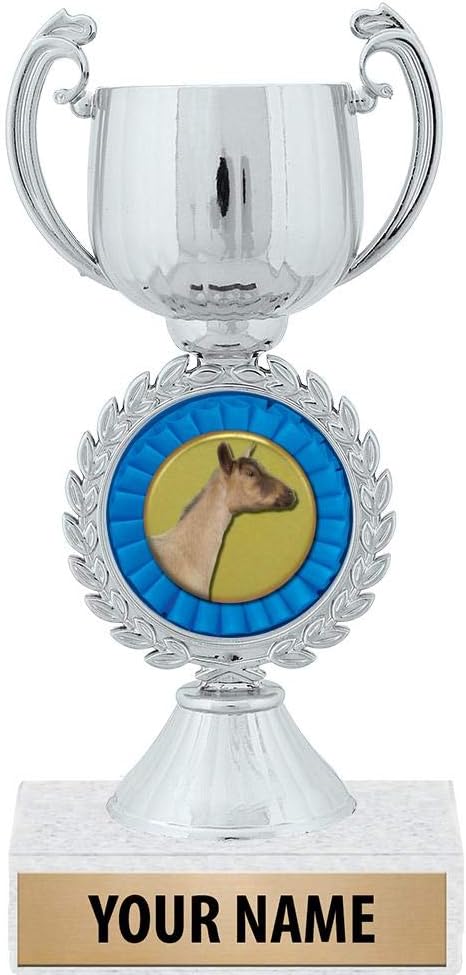 6.5" Silver Dairy Goat Trophies, Custom Chaplet Cup Dairy Goat Trophy Award