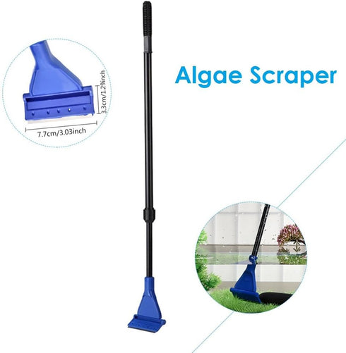 5 in 1 Aquarium/Fish Tank Cleaning Kit/Tool - Algae Scraper, Fish Net, Sponge, Plant Fork, Gravel Rake - Adjustable