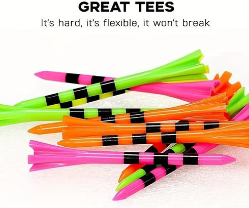 SWINGTEK 120 Pack Plastic Golf Tees, 100 pcs 3-1/4 Inch Unbreakable Long Tees and 20 Short Tees, Mixed Color