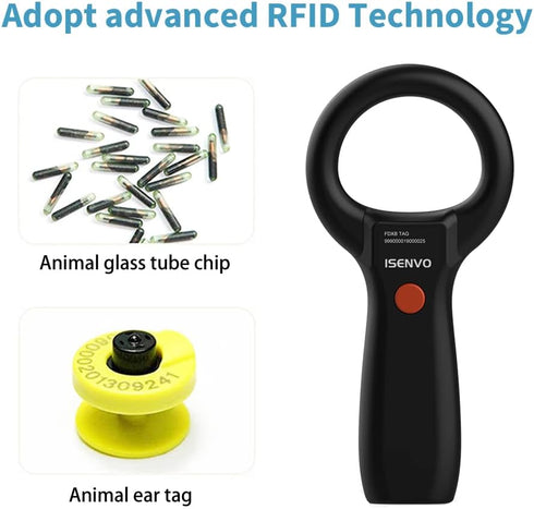 190S Animal Rabbit Dog Cats Pet Microchip Reader RFID EMID Micro Chip Scanner 134.2kHz 125kHz 15 Digits FDX-B ISO