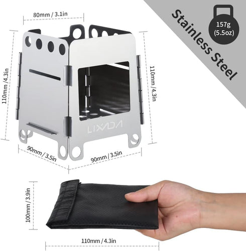 Lixada Camping Wood Stove, Folding Lightweight Stainless Steel Wood Burning Stove for Outdoor Camping