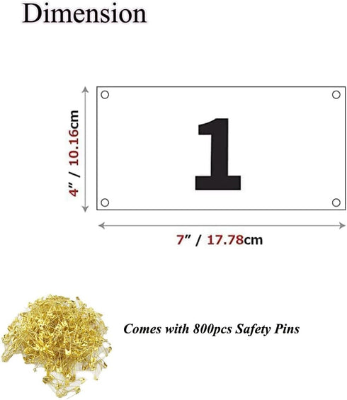 Durable Marathon Race Bibs with Large Numbers and Safety Pins - Waterproof Tyvek