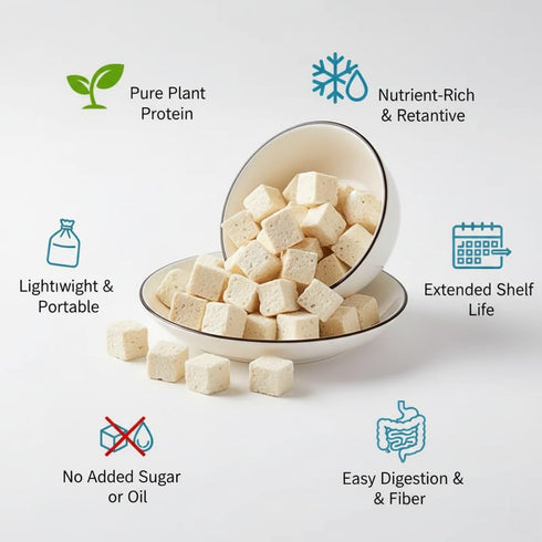 H2ONDBQF 6 oz Freeze-Dried Tofu Cubes High Protein Dehydrated Tofu Instant Vegan Protein for Ramen Toppings, Miso Soup