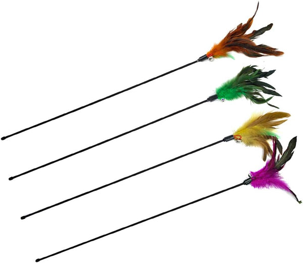 4 PCS Interactive Cat Teaser Wand - 20" Long Wand with Loud Bell for Cats and Kittens