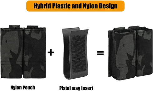 KRYDEX Single/Double Pistol Mag Pouch - Nylon 9mm Quick Release Magazine Insert