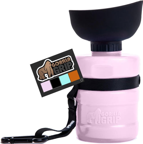 GORILLA GRIP Dog Water Bottle, 12 oz Portable Leak Proof Dispenser for Dogs, Pink Silicone Travel Bowl for Hiking