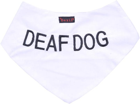Deaf Dog White Bandana, Quality Personalised Embroidered Neck Scarf, Fashion Accessory to Warn Others of Your Dog