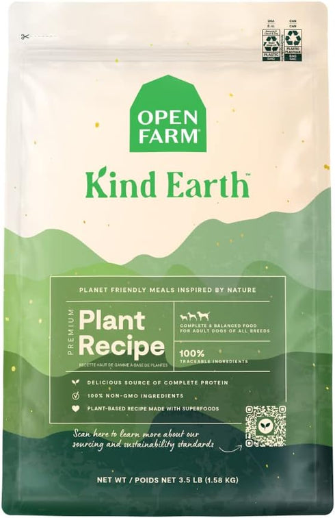 Open Farm Kind Earth Plant Based Dry Dog Kibble, Natural Vegan Dog Food, Nutrient-Dense, 3.5 Pound Pack