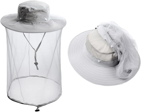 Mosquito Netting Bug Face Veil Hat - Mesh Safari Camping Fishing Cap for Garden and Beekeeping