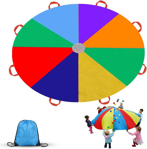Gimilife 9ft Parachute Toys for Kids, Rainbow Parachute Toy with 8 Durable Handles,