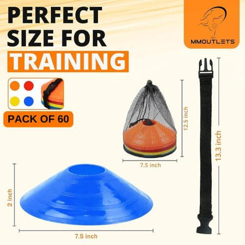 Soccer Cones for Drills with Mesh Bag & Strap, Flexible Heavy-Duty Sports Cones for Practice, Training