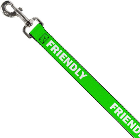 Dog Leash with Pet Quote, Friendly Green White, 4 Feet Long, 1.0 Inch Wide