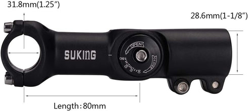 FOMTOR Bike Stem Adjustable MTB Stem, 0~90 Degree, 80mm 90mm 110mm, Suitable for Most Mountain Bike, Road Bike, BMX