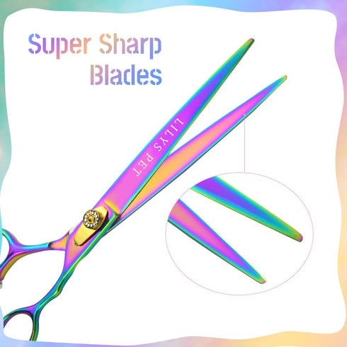 LILYS PET HIGH-END SERIES 8-Inch Japan 440C Rainbow Color Pet Grooming Straight Cutting Scissors for Dogs and Cats