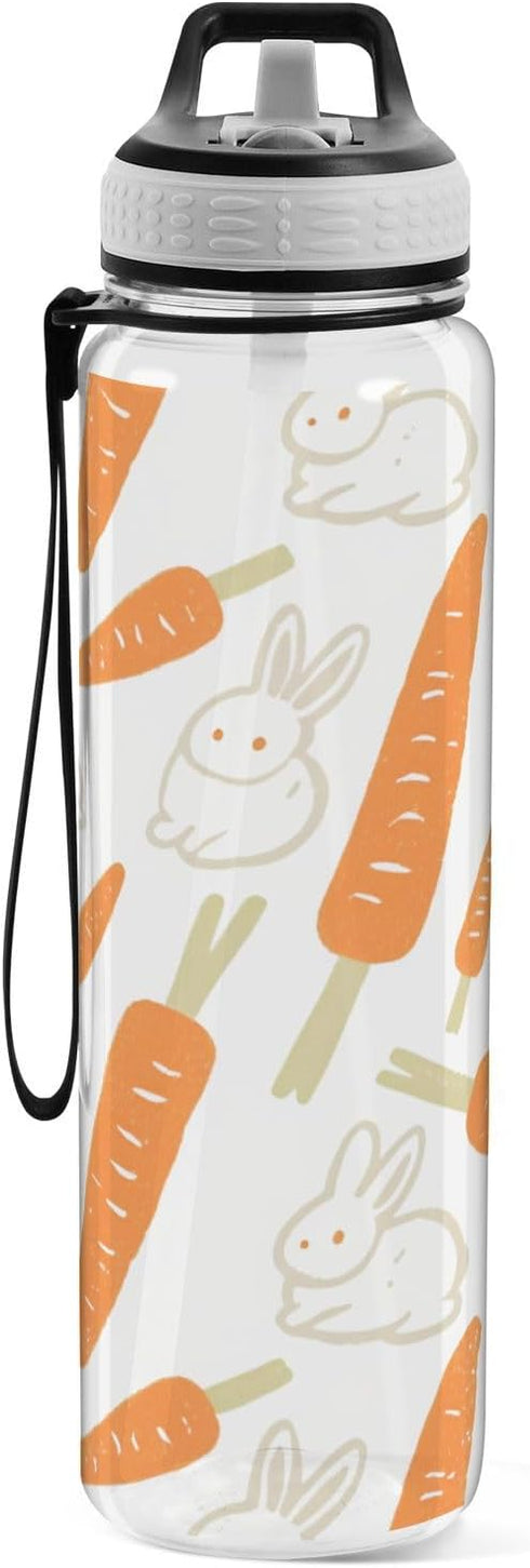 siphylline 30 oz Cartoon Cute White Bunny Carrot Water Bottle for Drinking Tritan BPA Free Lead non toxic Plastic