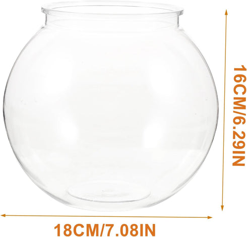 POPETPOP Plastic Fish Bowl, Transparent Small Aquarium for Betta Fish, Round Plastic Fish Bowl (7.07X7.07X6.29in)