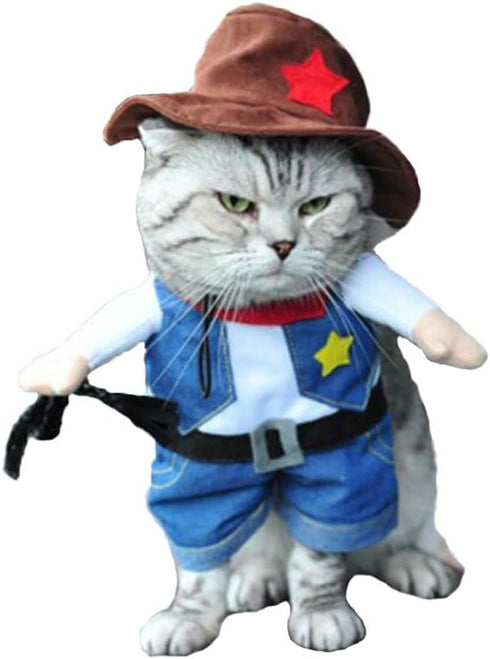 Hotumn Cowboy Dog Costume with Hat (Dog Clothes Halloween Costumes for Cat and Small Dog; S)