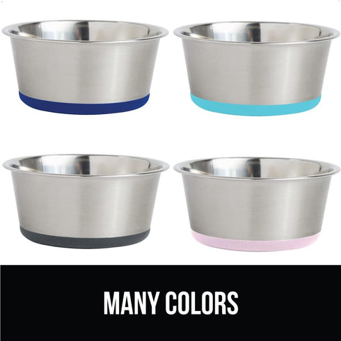 Gorilla Grip Stainless Steel Dog Bowl Set of 2, Heavy Duty Feeding Dishes, Rubber Base, BPA Free, Turquoise, 4 Cups