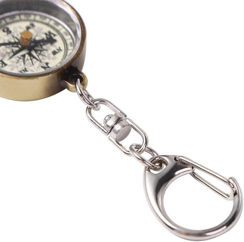 SelHeng 2Pcs Gold Vintage Zinc Alloy Metal Compass with Chain, Key Ring Camping Compass Keychain Navigation Tools Key