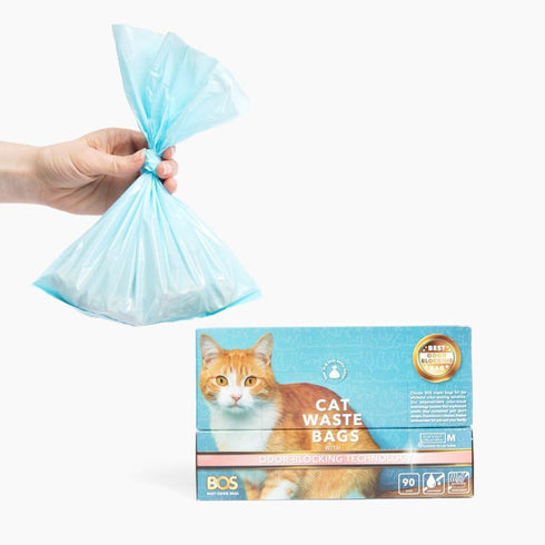 BOS Odor-Sealing Cat Poop Bags, Scent-Free Disposal Bags for Pet Waste & Kitty Litter, 90 Bags, Light Blue