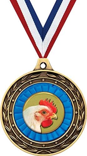 Chicken Gold Duo Medal, 3" Chicken Prizes, Kids Chicken Trophy Medal Awards