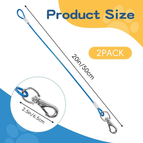 Chew Proof Dog Leash,2Pack Extension Metal Cable Lead,No Tangle Dual Dog Leashes,Multiple Leash for 2 Dogs,DHeavy Duty Dog Leash Extender for Collar &Harness (2 Pack Black, 20in/50cm)