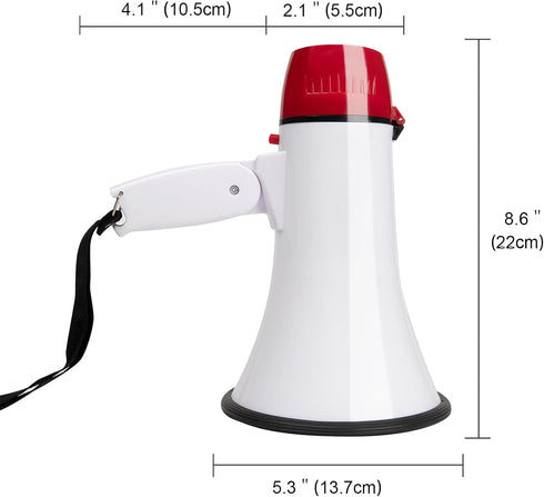 MyMealivos Portable Megaphone Bullhorn, 20 Watt Power Speaker with Voice and Siren Modes, Volume Control (White & Red)