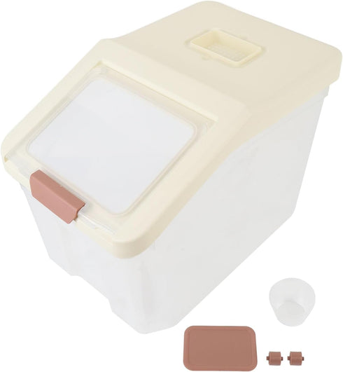 (20kg) Mumusuki Rice Storage Container, Airtight Design with Clear View and Scoop, for Dry Food Flour Pet Food