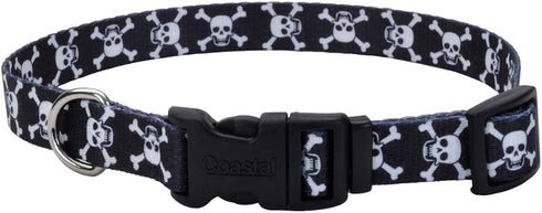 Coastal Pet Styles Adjustable Dog Collar - Black Skulls - 3/8" x 08"-12" - Snap-Lock Buckle - For Small, Medium or