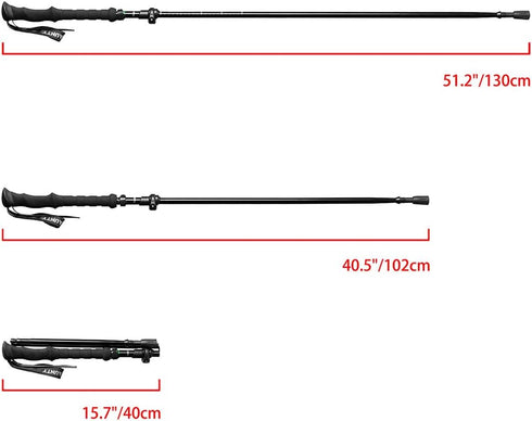 Travel Folding Trekking Hiking Pole with Carrying Case, Adjustable Collapsible Cane for Women Men Hikers Gift, Black