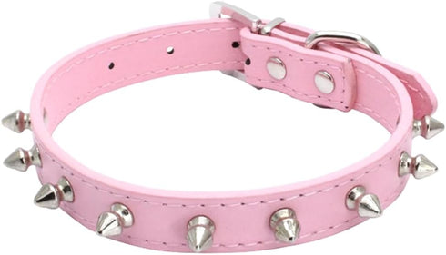 Spiked Studded Leather Dog Collar, Mushrooms Rivets Cat Collar for Small Medium Dogs and Puppies (S, Pink)
