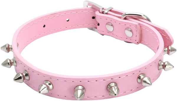 Spiked Studded Leather Dog Collar, Mushrooms Rivets Cat Collar for Small Medium Dogs and Puppies (S, Pink)
