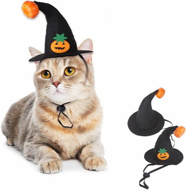 Halloween Pet Costume, Cat Dog Pumpkin Wizard Hat with Adjustable Strap for Halloween Party Clothing